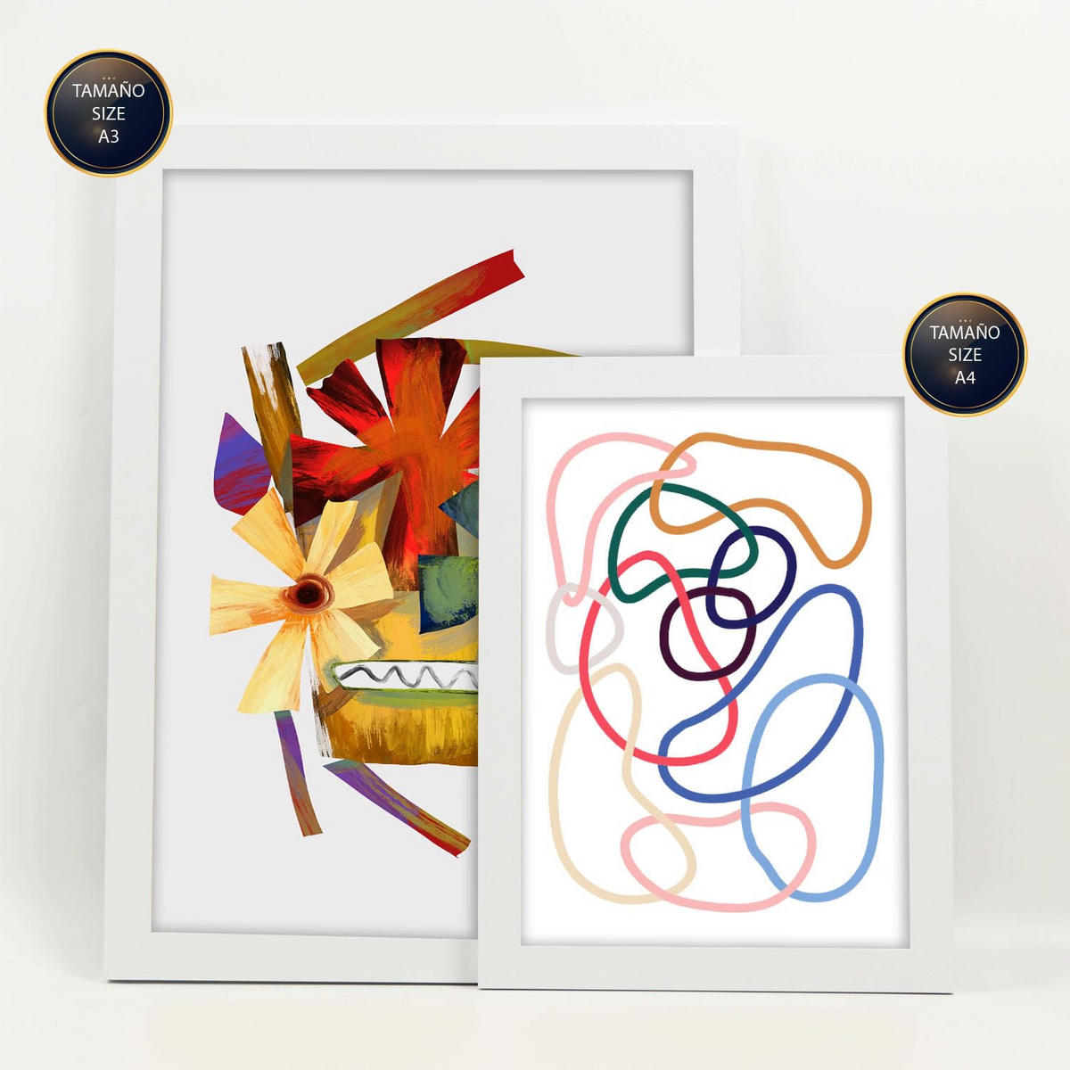 POSTER Set Mit 6 Handte Kunst In Blume Zusammenfassung Ästhetische Dekorative Gemälde Für Ihr Wohnzimmer, Schlafzimmer, Zuhause A3 & A4 Weißer Rahmen - Weiß, Papier (29/3cm) - Nacnic