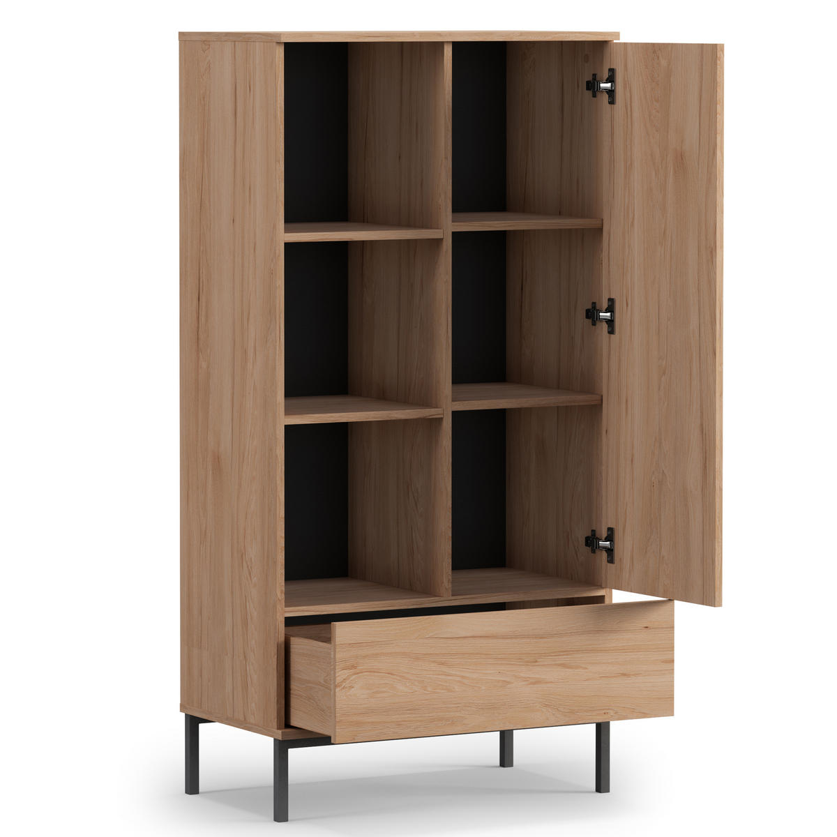 REGAL Queba 1T 1S Hellbraun 70/140/41 cm – Regal Holzoptik Wohnzimmer - Hellbraun/Schwarz, Holzwerkstoff (70/140/41cm) - AX Living