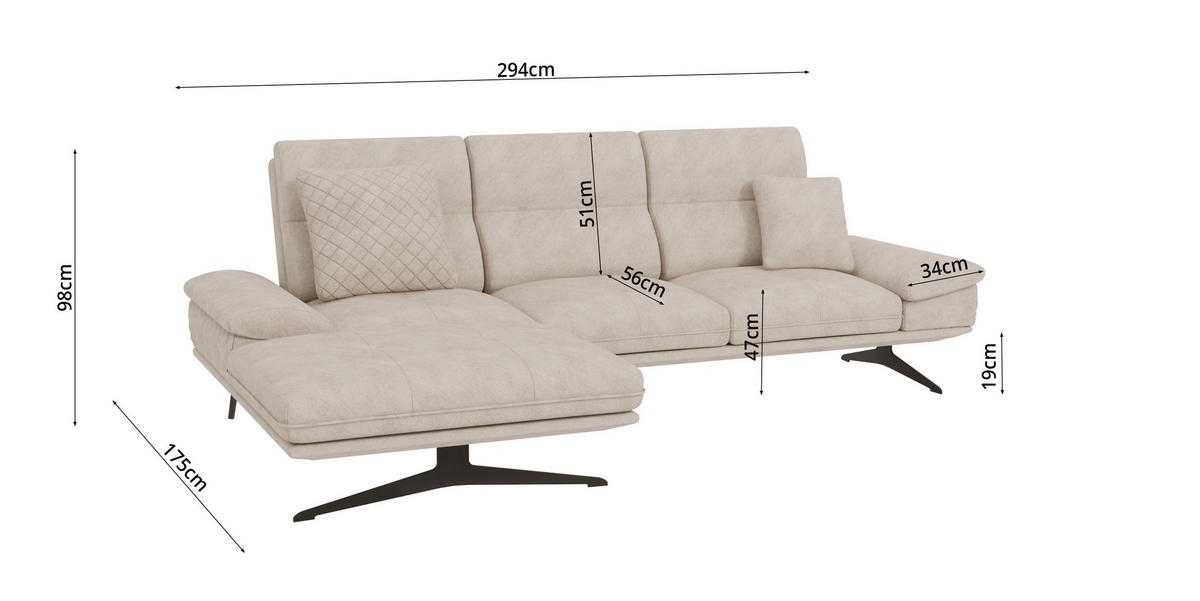 ECKSOFA Loris Beige Samt - Ottomane links - Beige/Schwarz, Holz/Textil (294/175cm) - S-Style Möbel