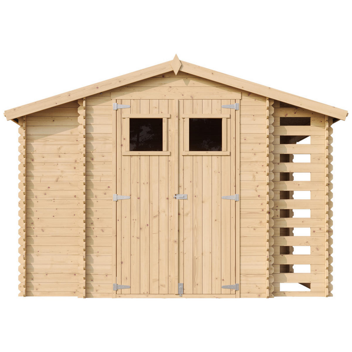 HOLZHAUS GARTENHAUS mit Brennholzschuppen M389+M389G - mit imprägniertem Boden - 3,53 + 0,97 + 0,97 m2 - Beige, Holz (328/218/206cm) - Timbela