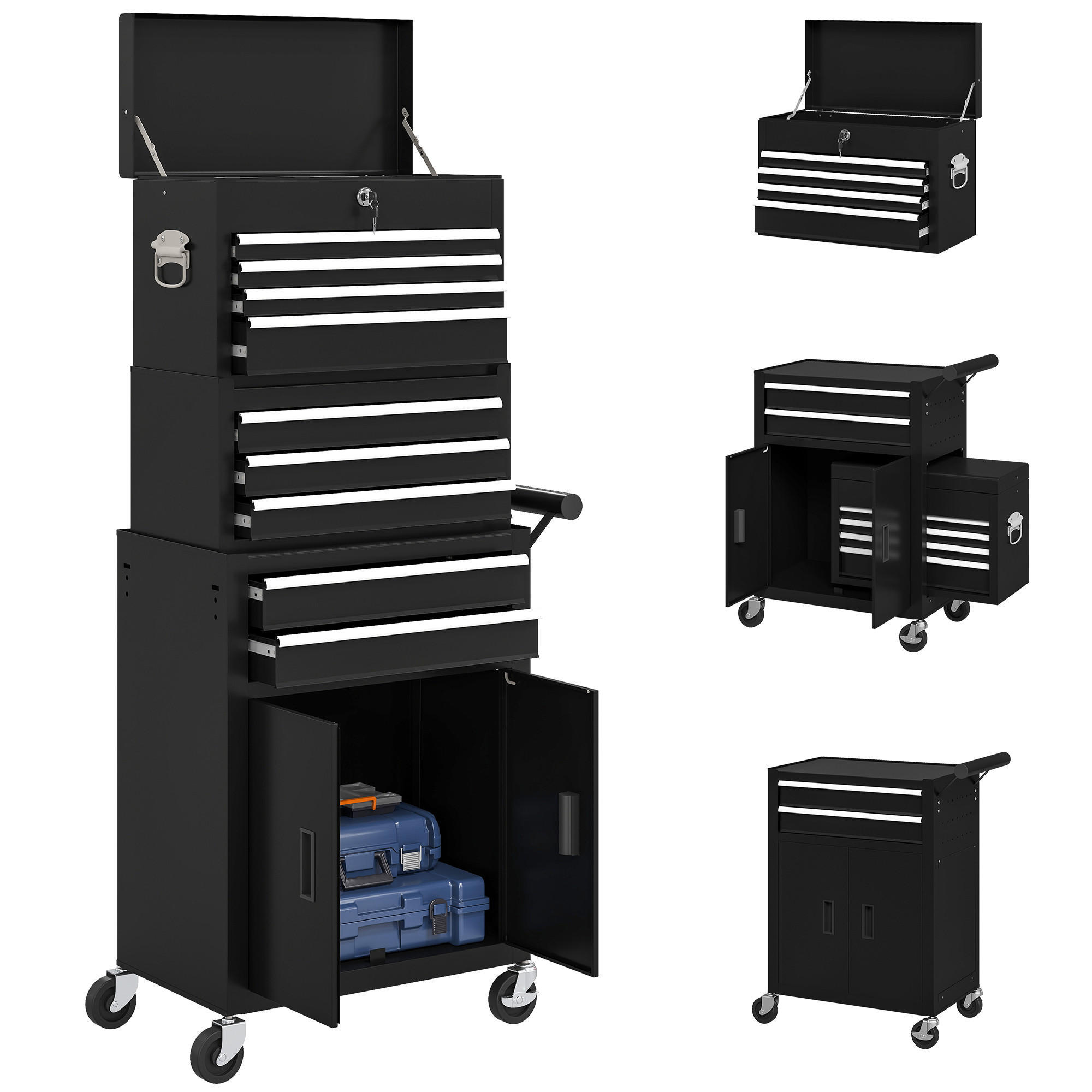 WERKZEUGKISTE 3-IN-1 DE-10558 9 Schubladen mit Rollen Schwarz - Schwarz, Metall (33/133/69.5cm) - ComfortXL