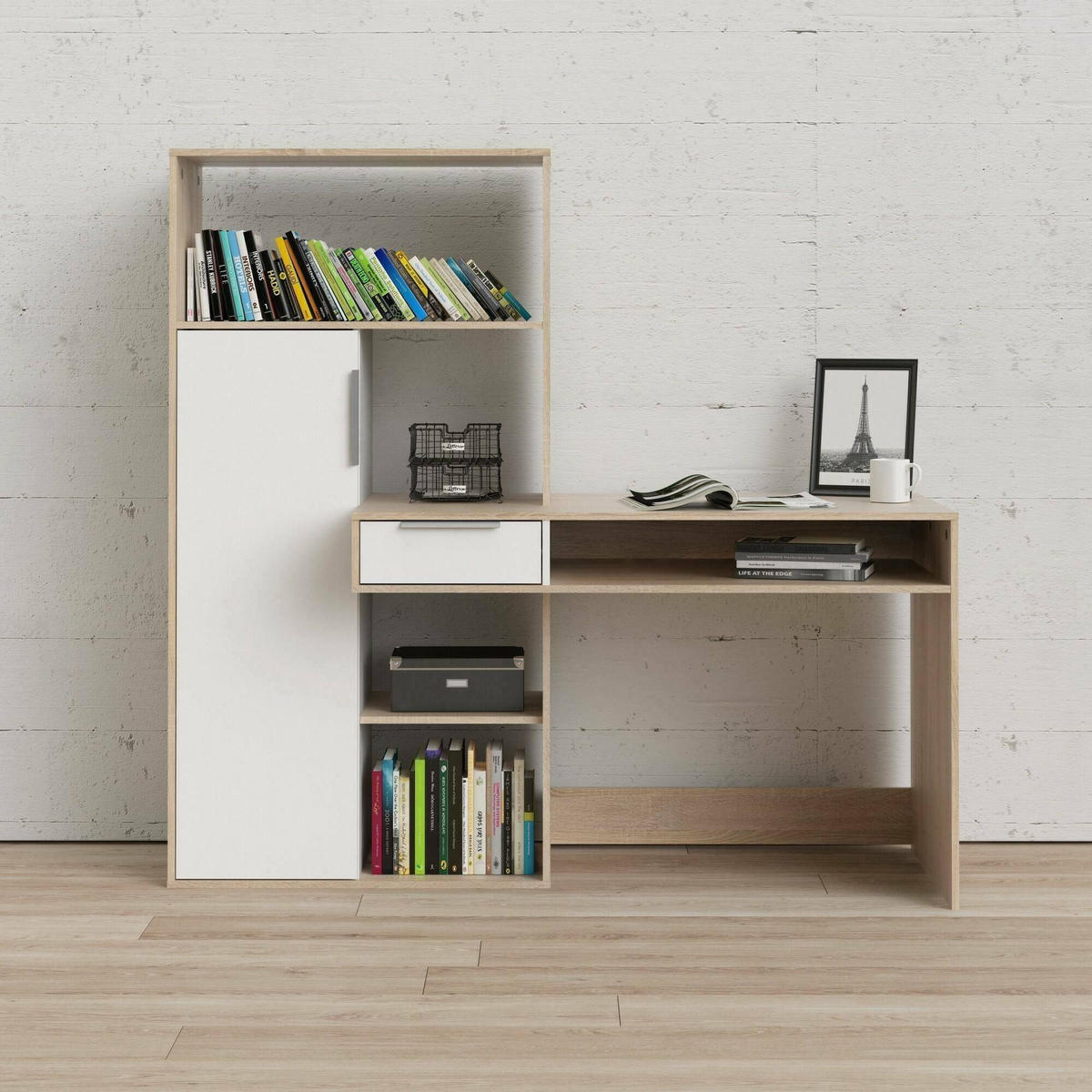 SCHREIBTISCH Eiche, Weiß 60.35/162.8/155.4 cm - Braun, Holzwerkstoff (60/163/155cm) - DMORA