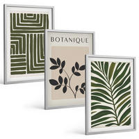 BILDER SET 3er Set - 40x60 cm Silberner Rahmen - Botanischer Boho-Minimalismus - Silberfarben, Kunststoff (40/60cm) - TULUP