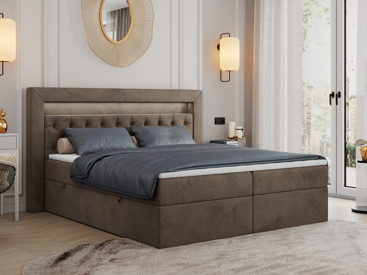 BOXBETT GOLD-6 LED 120/200 Braun Velvet - H3 - Braun, Holz/Textil (120/200cm) - MKS