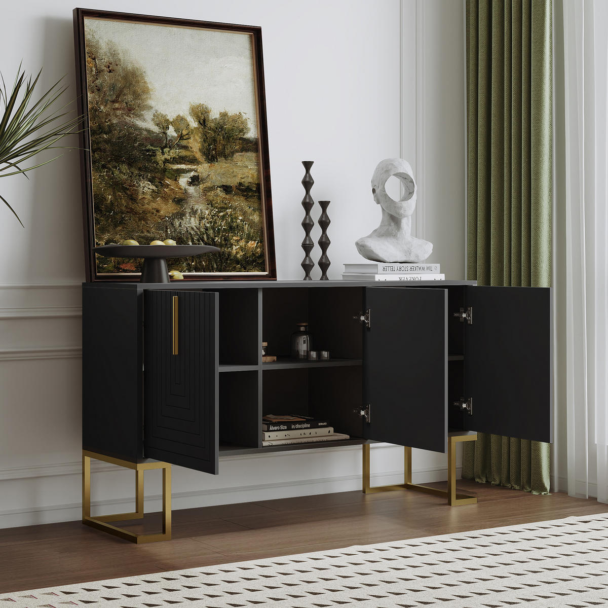 SIDEBOARD 3-türig mit verstellbaren Regalböden MDF Schwarz - Schwarz, Holzwerkstoff (138/80.5/40cm) - Meubliv