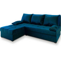 ECKSOFA RITA Blau Plüsch-Stoff mit Schlaffunktion - Blau, Holz (200/141cm) - MASSENO