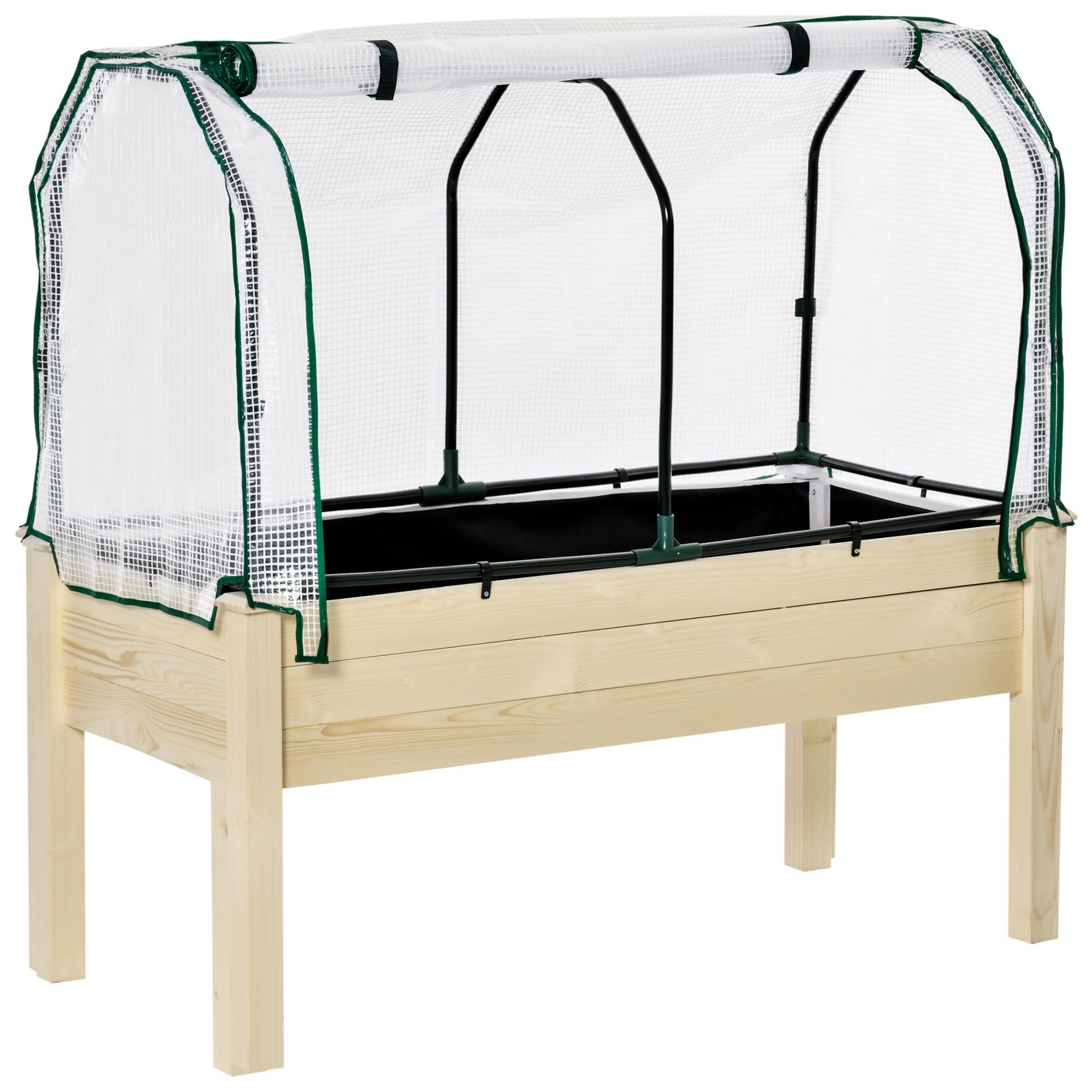 HOCHBEET Frühbeet mit Gewächshaus, Blumenkasten für Garten, Balkon, Tannenholz, Natur - Fichtefarben, Holz/Kunststoff (55/117/121cm) - Outsunny
