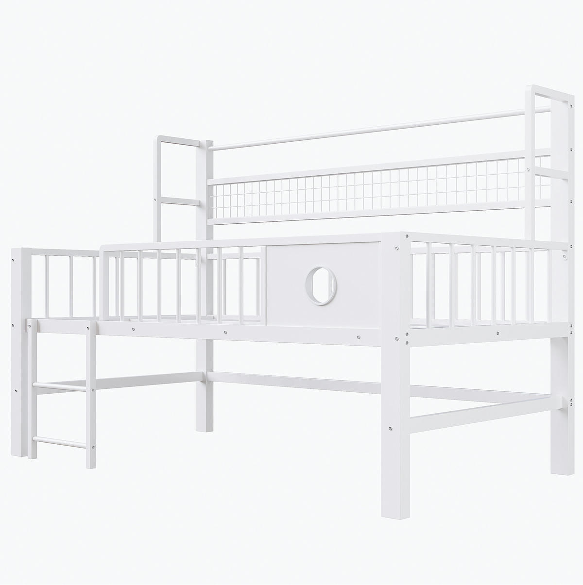 KINDERBETT 90/200 cm weiß aus Metall mit Stauraum - Weiß, Holzwerkstoff (90/200cm) - OKWISH