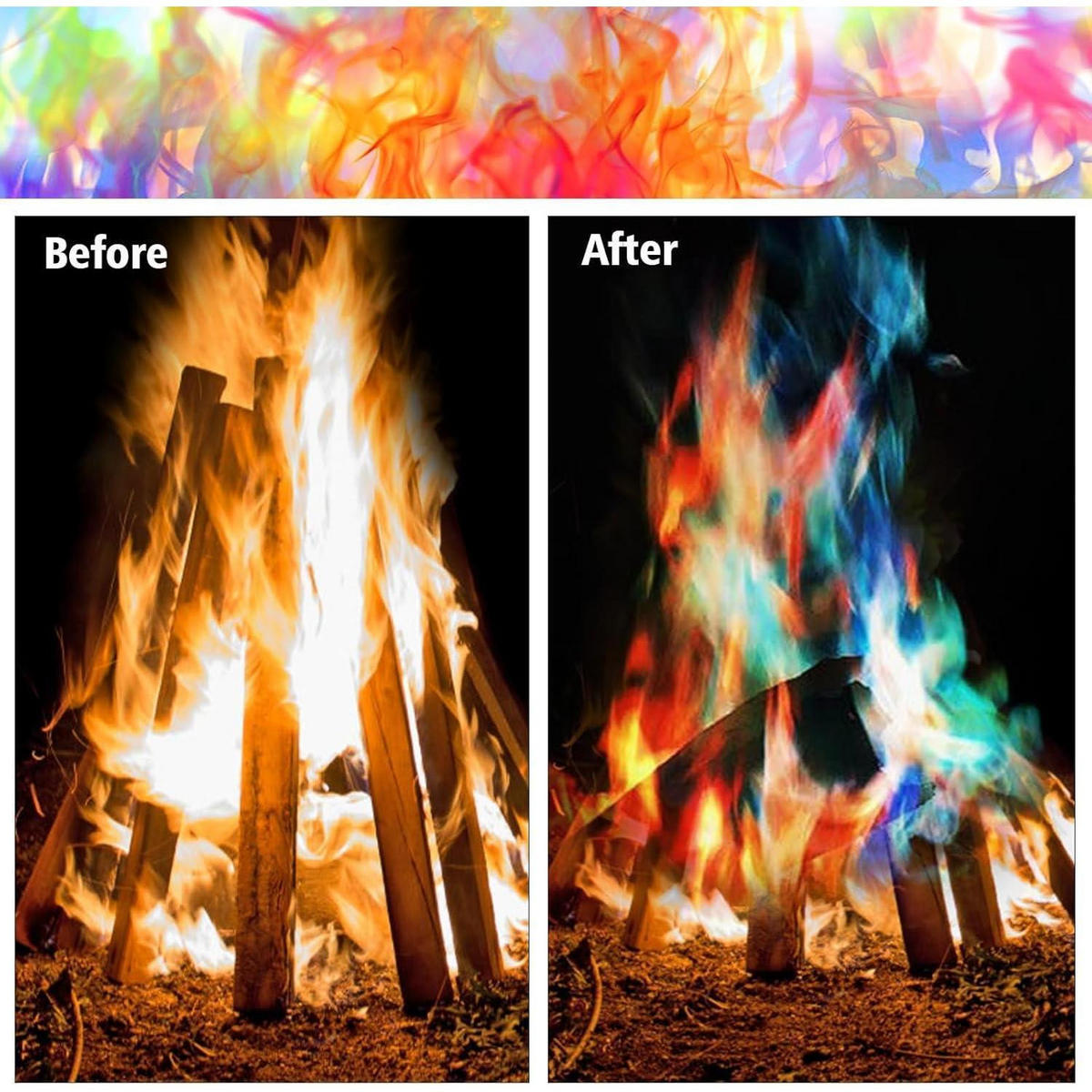 HEREFUN Buntes Feuerpulver 10g x 20, Bunte Farbwechsel Feuerfarben Set für Halloween und Weihnachten - Multicolor, Papier (3/10/6cm)
