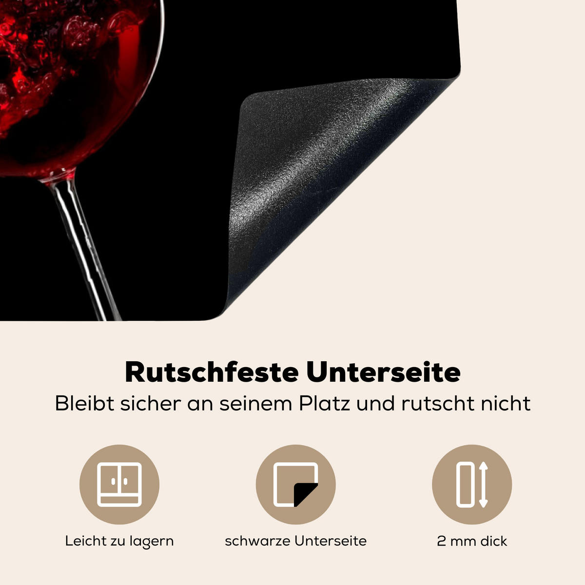 HERDABDECKPLATTE Rotwein - Weißwein - Glas - Schwarz Ceranfeldabdeckung 85x52 cm - Weinrot, Kunststoff (85/52/0.2cm) - MuchoWow