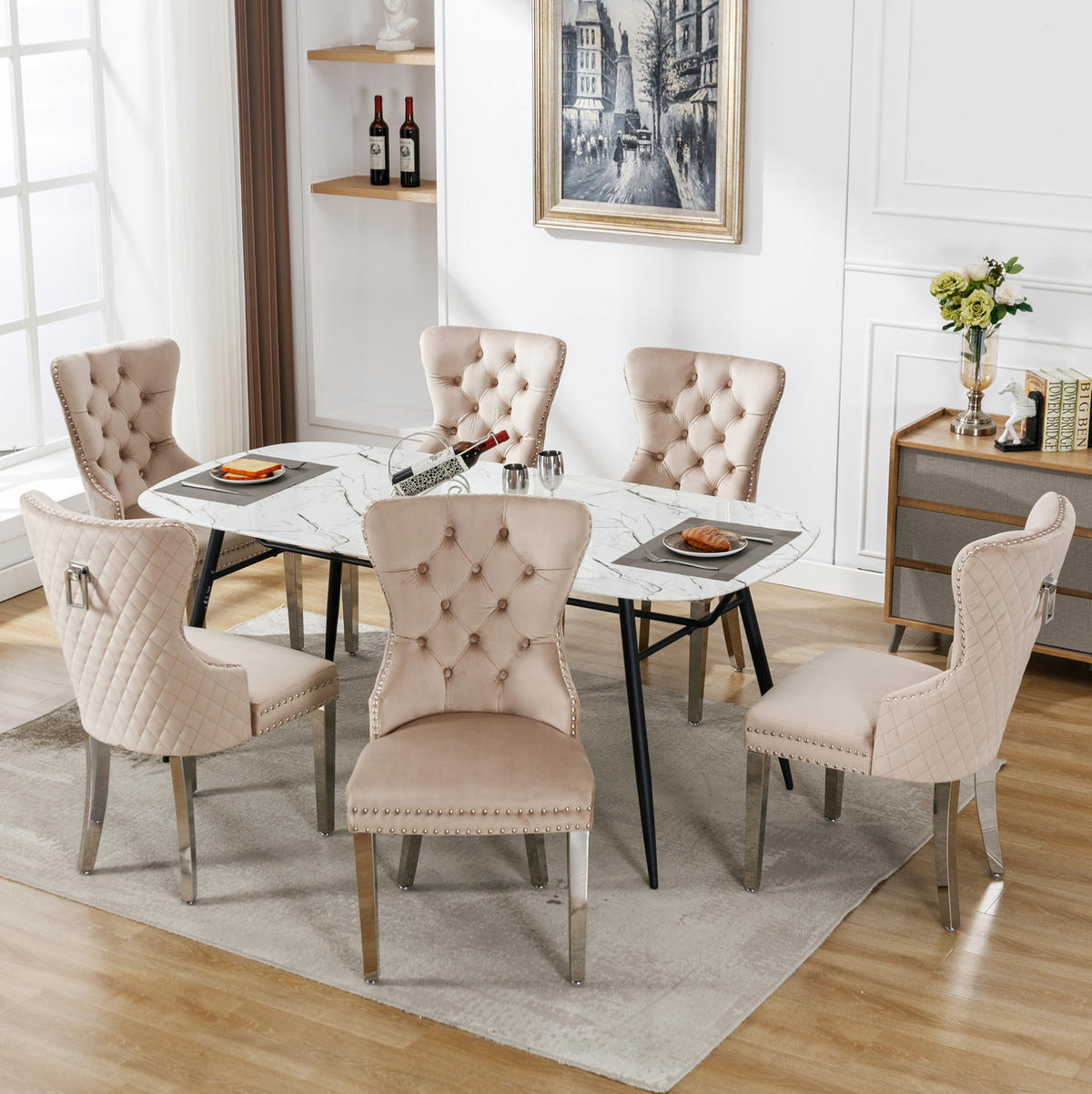 ESSZIMMERSTUHL gepolstert ca. 62,5 x 94,5 cm Samt Beige 6er-Set - Beige, Metall (62.5/94.5/53.2cm) - Meubliv