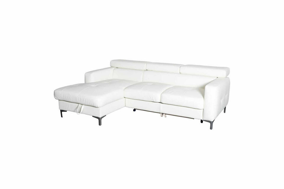 ECKSCHLAFSOFA mit Echtlederbezug, Schlaffunktion & Bettkasten - Chromfarben/Eiche Bianco, Leder/Holz (227/168cm) - Cotta