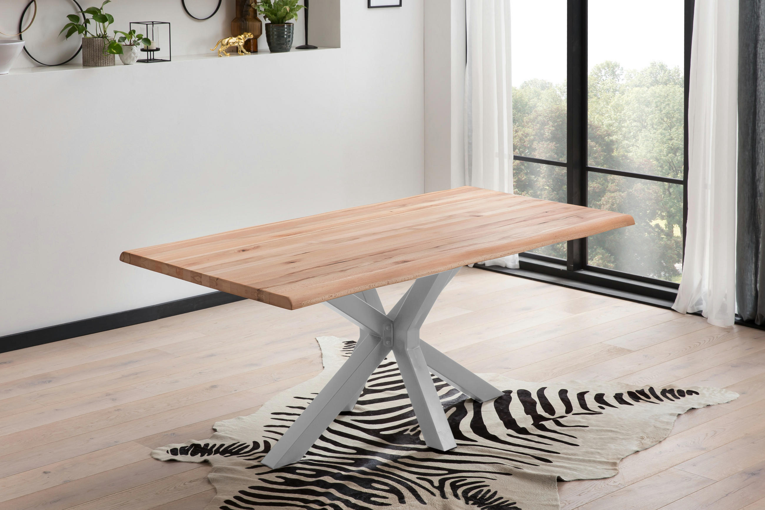 ESSTISCH Baumkante massiv Buche silber Riga 240 cm - Beige/Buchefarben, Holz/Metall (240/100/77cm) - SAM
