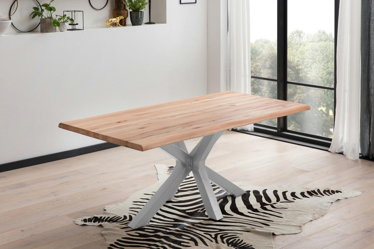 ESSTISCH Baumkante massiv Buche silber Riga 240 cm - Beige/Buchefarben, Holz/Metall (240/100/77cm) - SAM