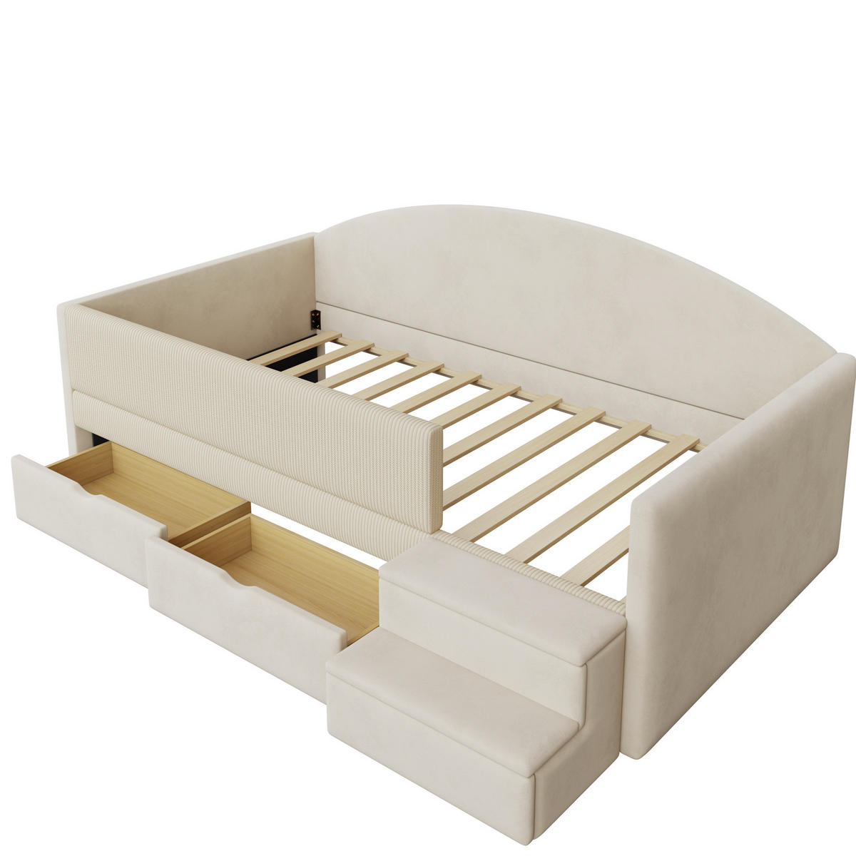 POLSTERBETT 90/190 cm aus Samt mit Schubladen und Stufen, Beige - Beige, Textil (90/190cm) - OKMYHOME