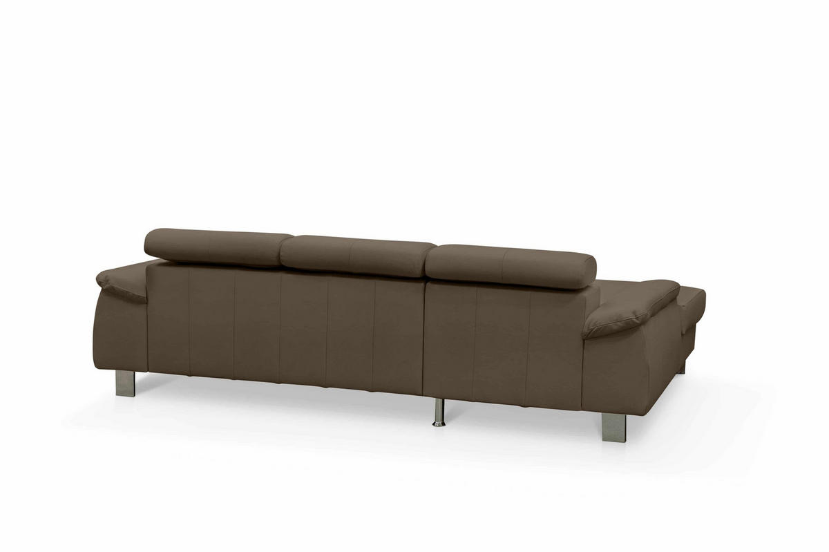ECKSCHLAFSOFA mit Echtlederbezug, Schlaffunktion & Bettkasten - Chromfarben/Dunkelbraun, Leder/Holz (244/166cm) - Cotta