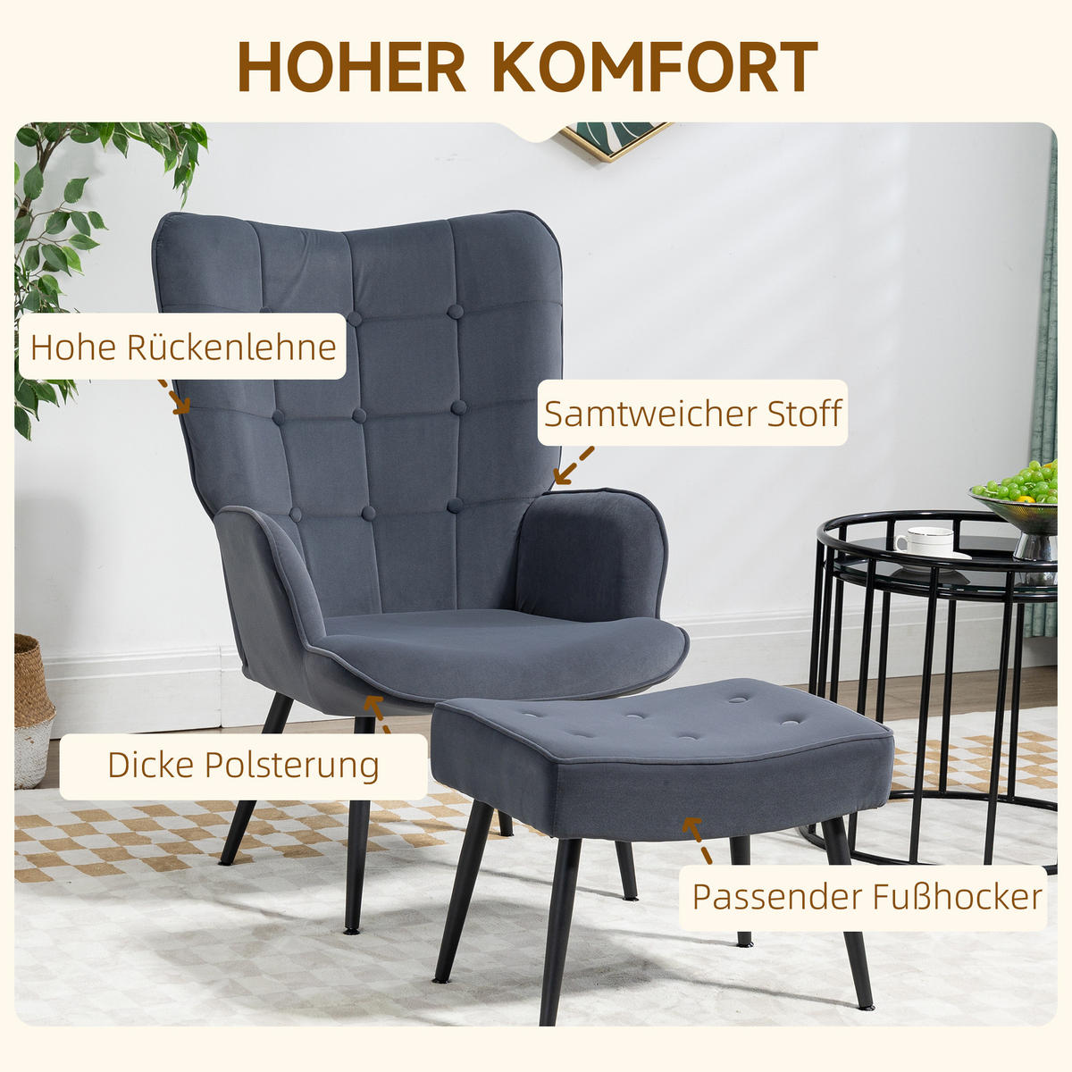 RELAXSESSEL, Armlehensessel, Dunkelgrau - Dunkelgrau, Metall (77/99/71cm) - HOMCOM