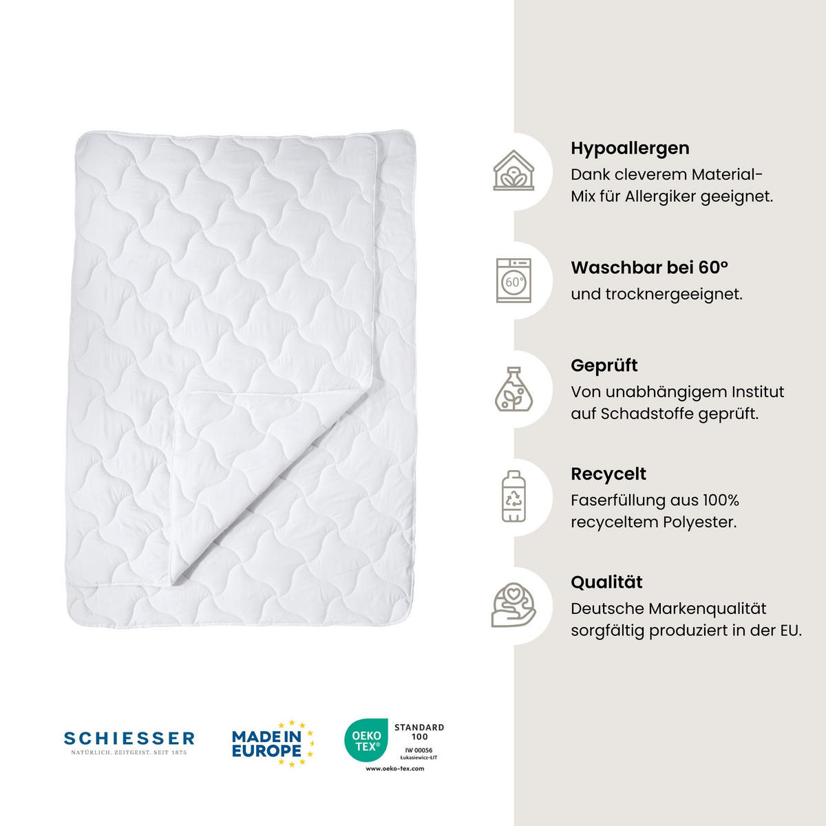 LEICHTSTEPPDECKE Sommar - 155 x 220 cm - Weiß - Weiß, Textil (155/220cm) - SCHIESSER