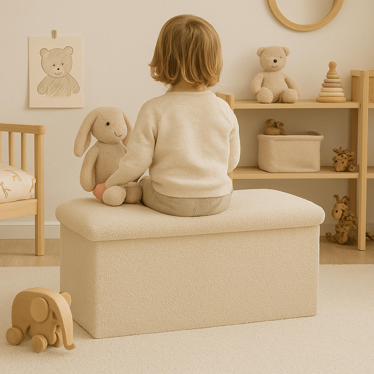 SITZBANK - Weiß, Holzwerkstoff/Textil (38/76/38cm) - Relaxdays