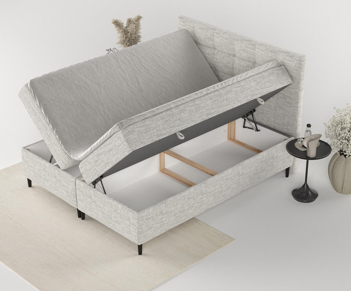 BOXBETT Urbaneo Hellgrau 180/200 cm mit Taschenmatratze und Topper - Hellgrau/Schwarz, Holz/Holzwerkstoff (180/200cm) - Maison de Reve