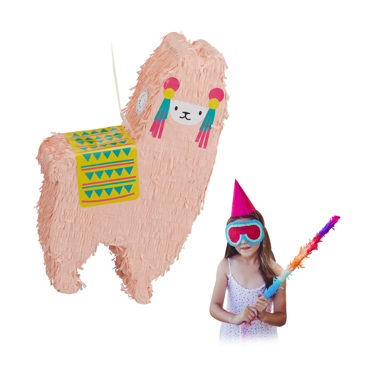 LAMA Pinata - Rosa, Papier/Wellpappe (30/50/12cm) - Relaxdays