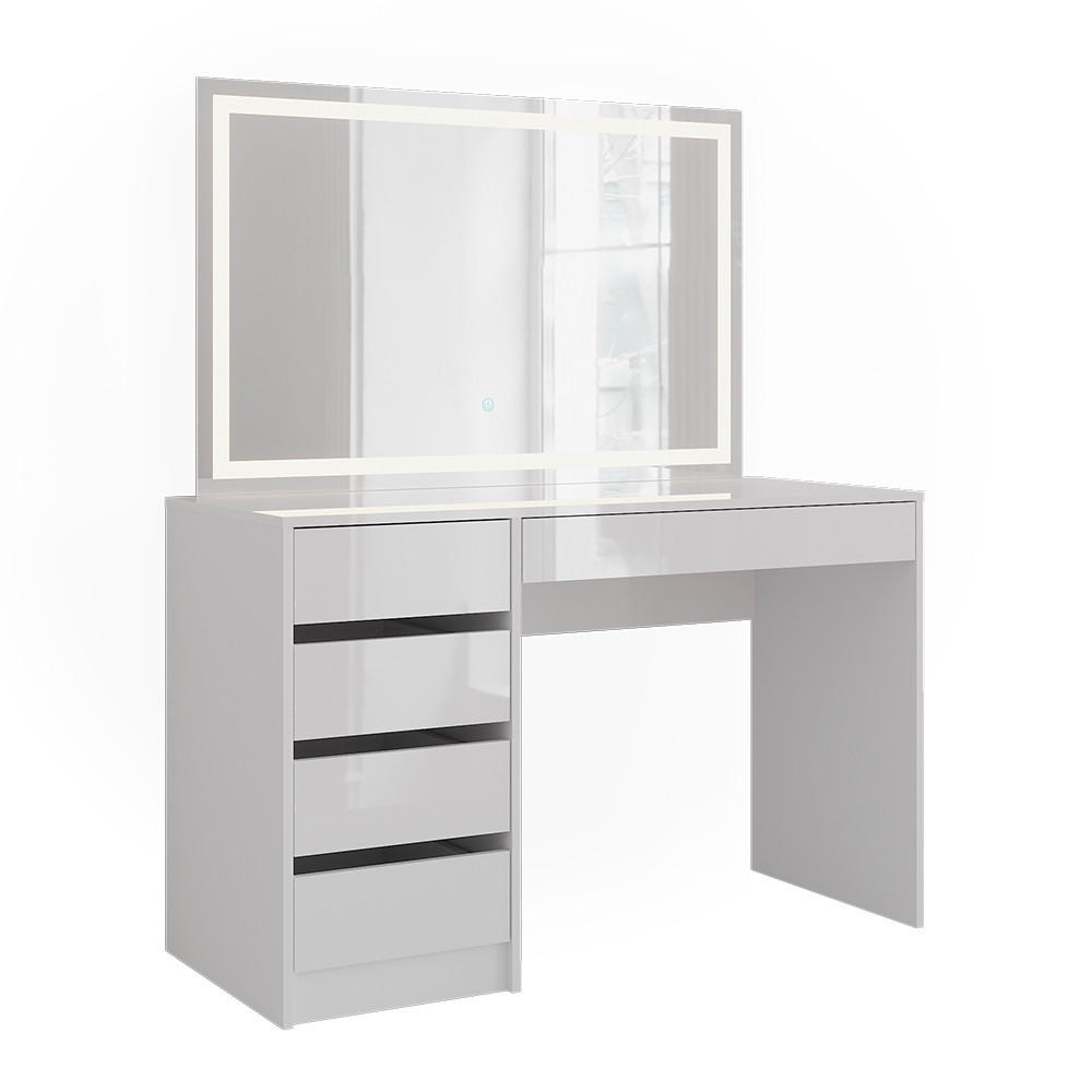 SCHMINKTISCH Sherry Weiß/Weiß Hochglanz 119.8 cm mit LED-Spiegel - Weiß Hochglanz, Holzwerkstoff (119.8/76/50.1cm) - Vicco