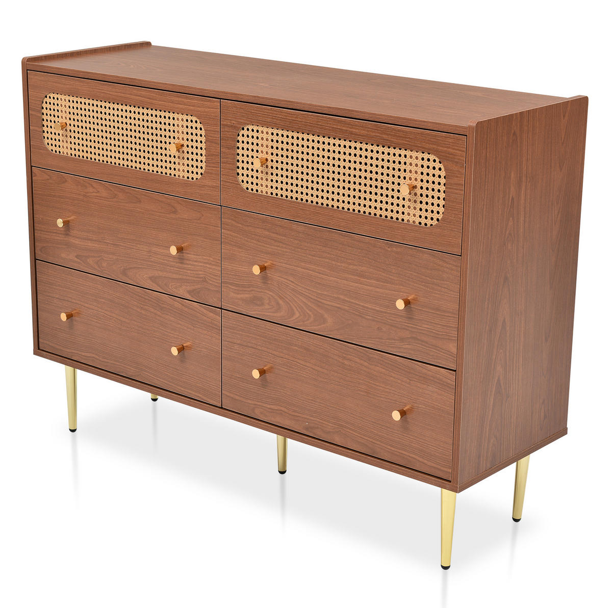 KOMMODE 120/40/90 cm mit 6 Schubladen und Rattanfronten - Naturfarben, Metall (120/90/40cm) - BEAOK