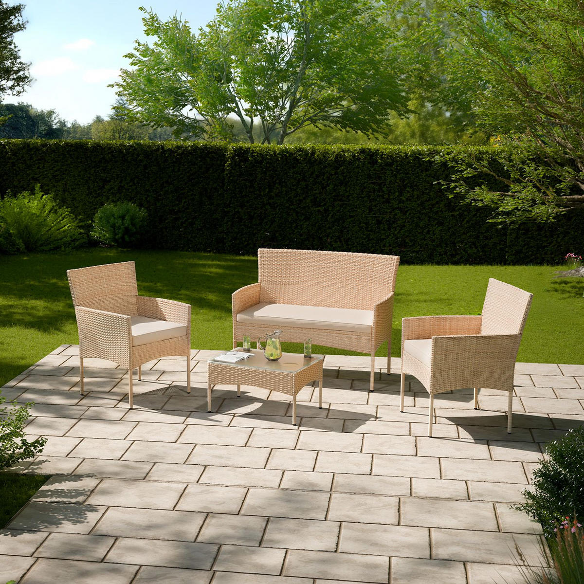 GARTENSET Fort Myers creme/ sand - Creme, Kunststoff/Metall - Juskys