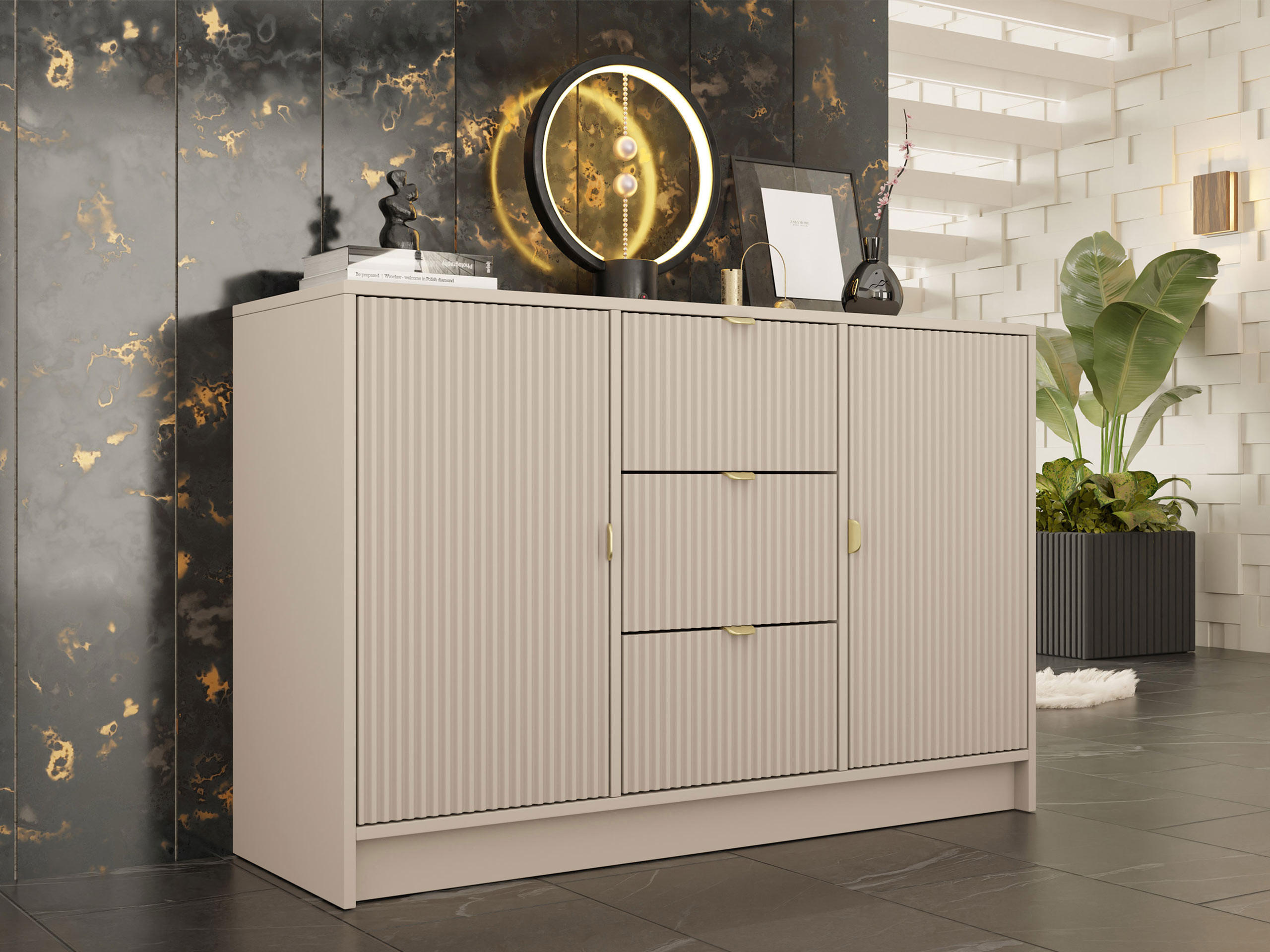 Thumbnail - Mirjan24 Sideboard, Sand, Metall, 3 Schubladen, Rechteckig, 118x75x40 cm, Wohnzimmer, Kommoden & Sideboards, Sideboards