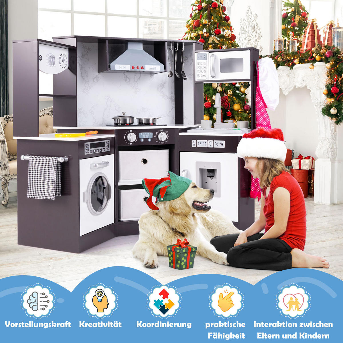 SPIELKÜCHENSET Kaffee - Braun, Holzwerkstoff (51/85/102cm) - COSTWAY