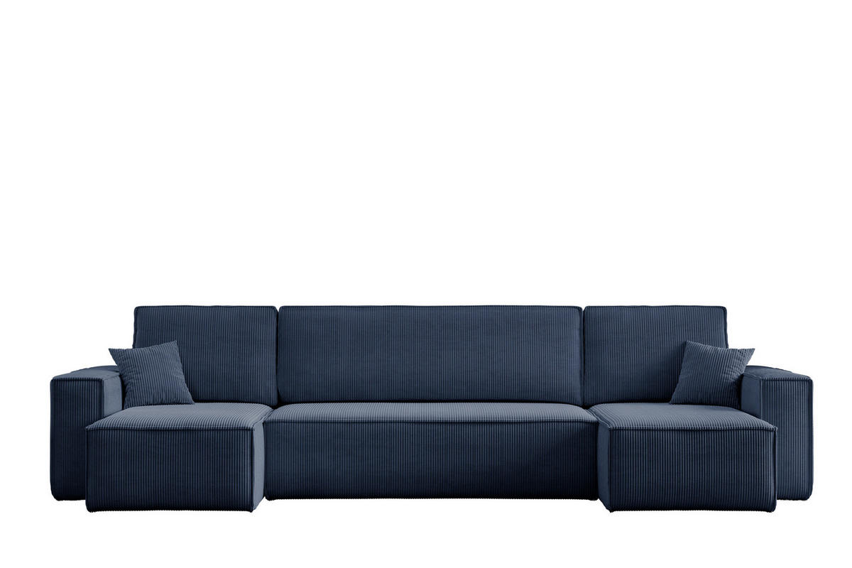 WOHNLANDSCHAFT Hugo U-Form Cordstoff mit Schlaffunktion und Bettkasten - Dunkelblau, Textil (312/83/142cm) - VENASI MÖBEL