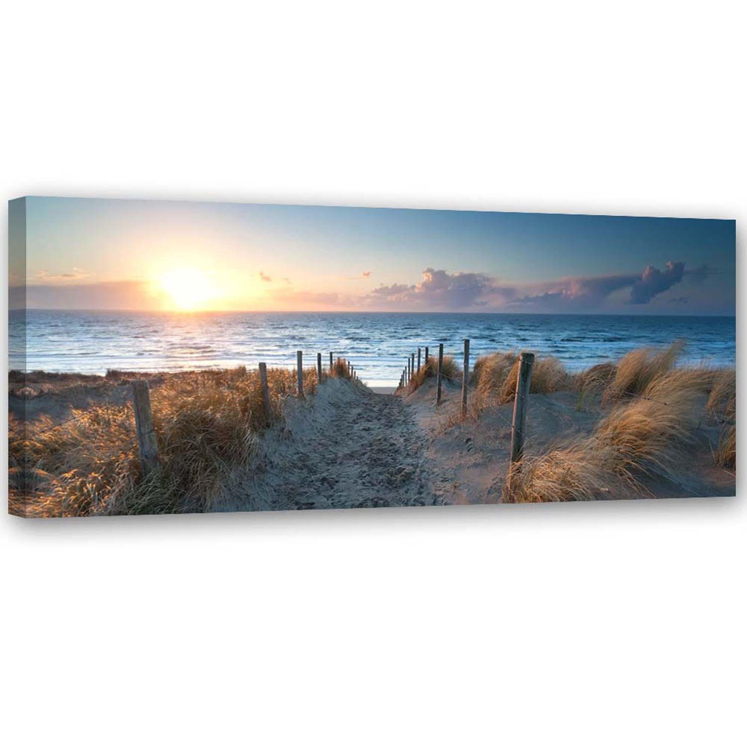 LEINWANDBILD Sonnenuntergang am Strand - Blau, Textil (90/30cm) - Feeby