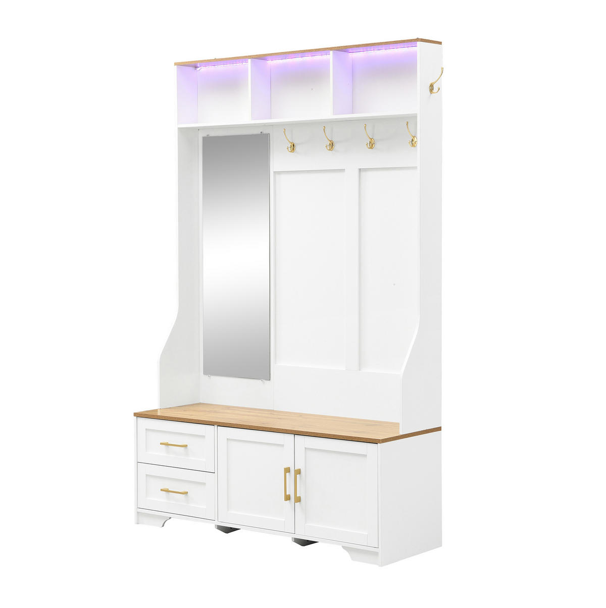 GARDEROBENSCHRANK mit LED und Spiegel 120 x 40 x 187 cm MDF Weiß/Holzoptik - Weiß, Holzwerkstoff (40/187/120cm) - Beauniv