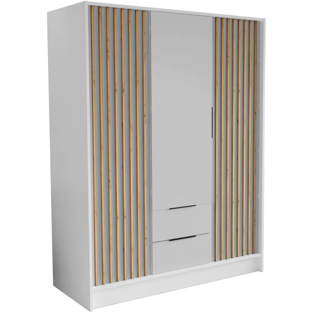 DREHTÜRENSCHRANK Nero 150/51/200 cm mit Lamellen weiß - Schwarz/Weiß, Holzwerkstoff (150/200/51cm) - Beautysofa