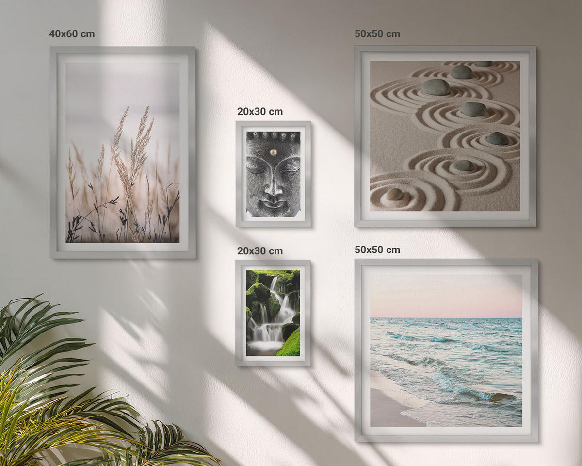 BILDER SET 5er Set - 50x50 cm & 20x30 cm & 40x60 cm Silberner Rahmen - Nachthimmel, Berge, Sterne - Silberfarben, Kunststoff (40/60cm) - TULUP