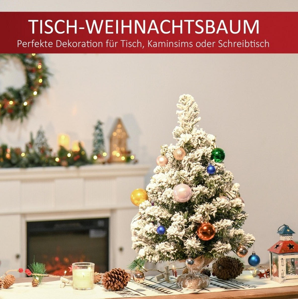 WEIHNACHTSBÄUME 32/32/60 cm Weiß-Grün aus Kunststoff mit Schneeeffekt - Weiß, Kunststoff (60cm) - OKWISH