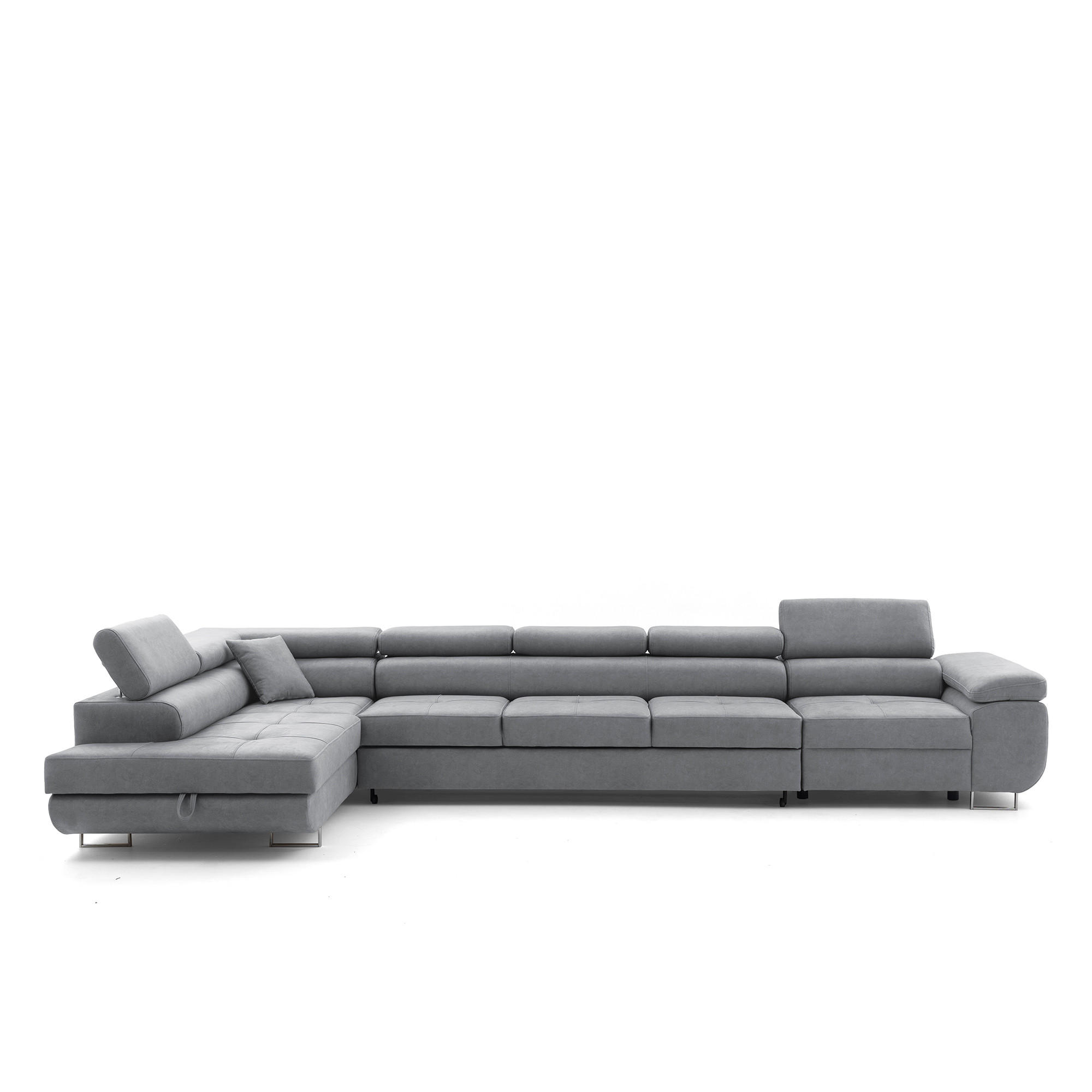 ECKSOFA WILD XXL Links mit Schlaffunktion 125x240 Velours Grau - Silberfarben/Grau, Holz/Textil (400/200cm) - Muffo