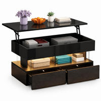 COUCHTISCH aus MDF 100x50x46 cm Schwarz mit Hubfunktion, LED-Beleuchtung und 2 Schubladen - Schwarz, Holzwerkstoff (100/50/46cm) - IVMEU