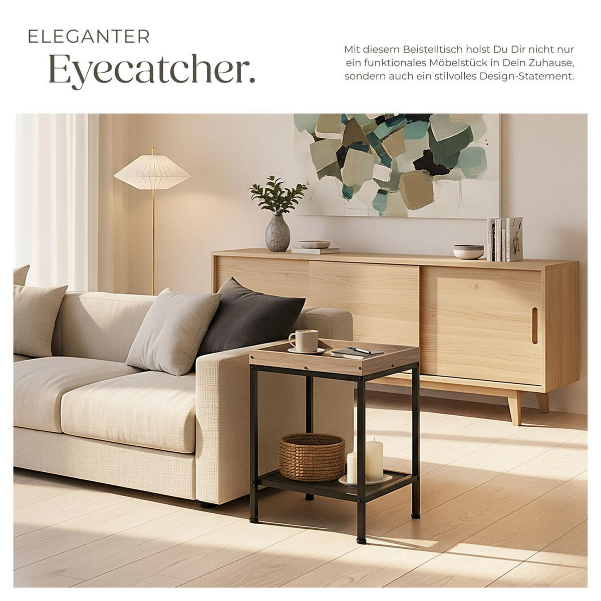 BEISTELLTISCH Rochester,41,5 x 41 x 56 cm,Industrial Holz hell, Eiche Sonoma - Naturfarben, Holz (41.5/41/56cm) - tectake