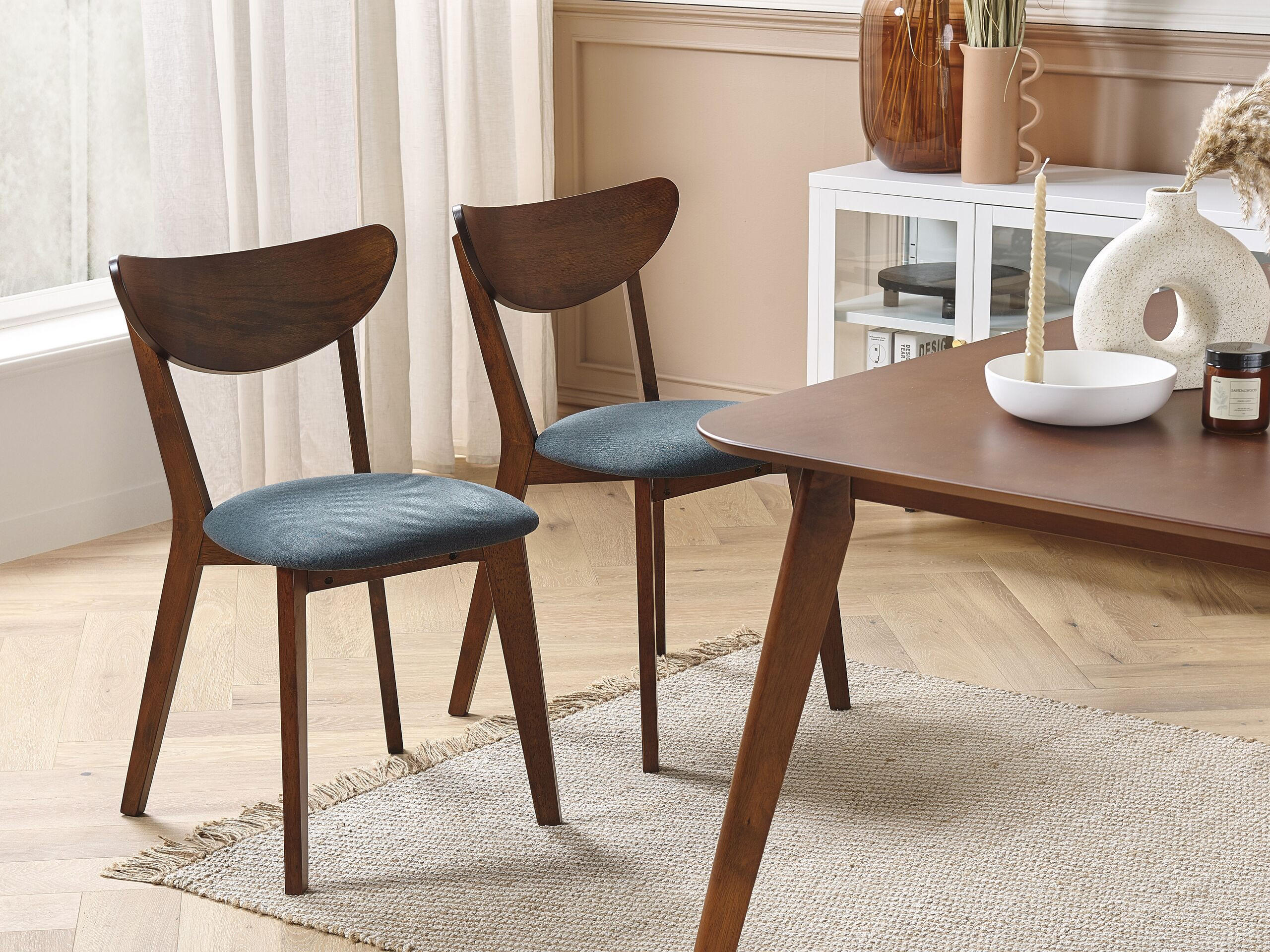 ESSZIMMERSTUHL 2er-Set Gummibaumholz Dunkler Holzfarbton Erie - Dunkelbraun, Holz/Textil (46/80/46cm) - Beliani