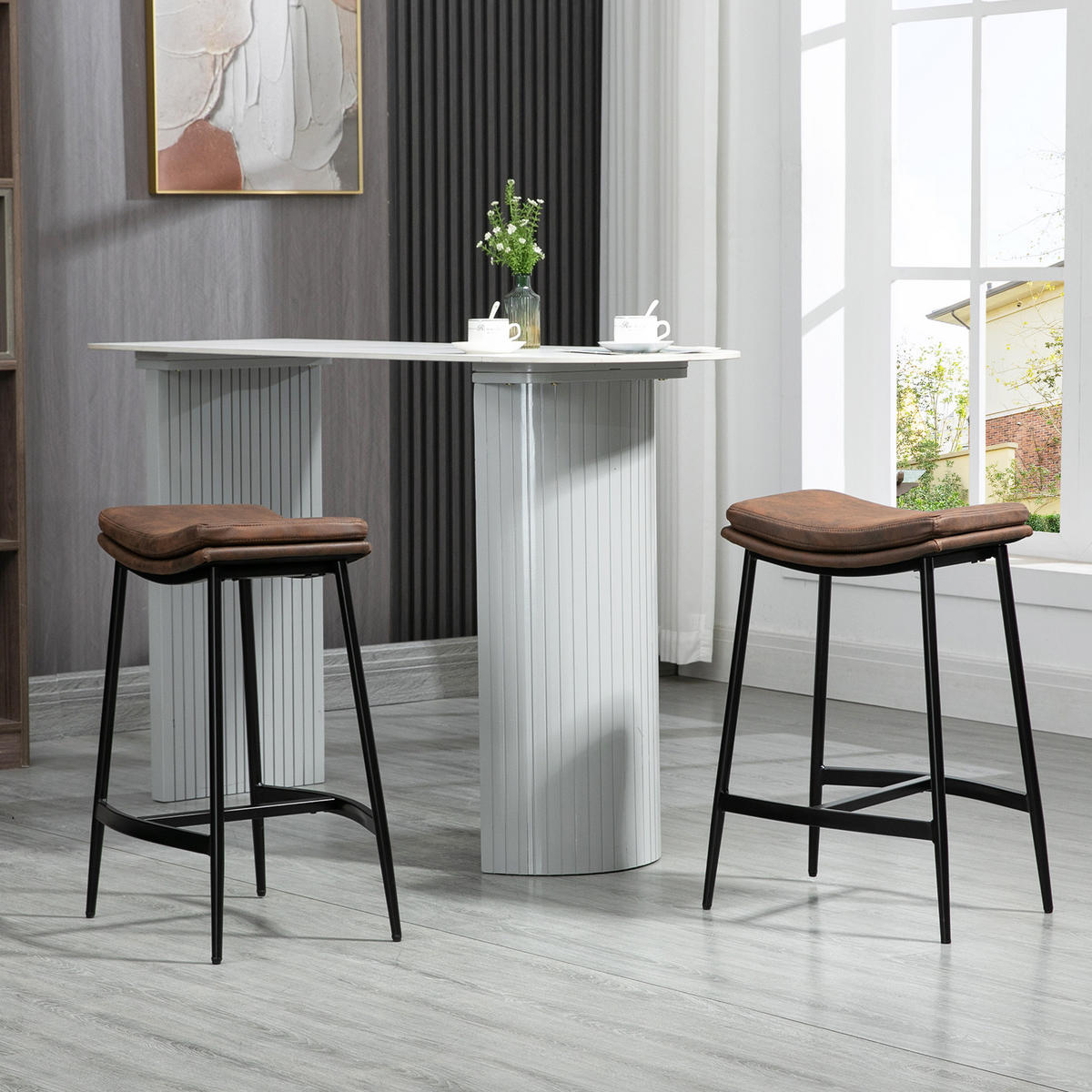 BARHOCKER 2er-Set DE-14723 industriell mit Fußstütze Braun/Schwarz - Braun, Metall (38.5/68.5/48.5cm) - ComfortXL