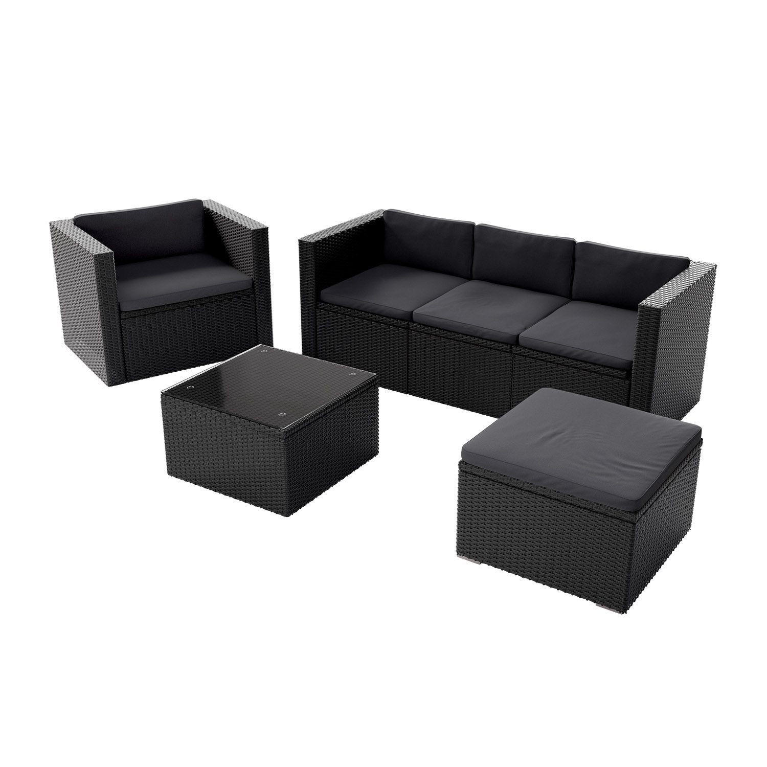 LOUNGEGARNITUR Punta Cana inkl. Abdeckung 4-tlg. - Anthrazit/Schwarz, Kunststoff - Juskys