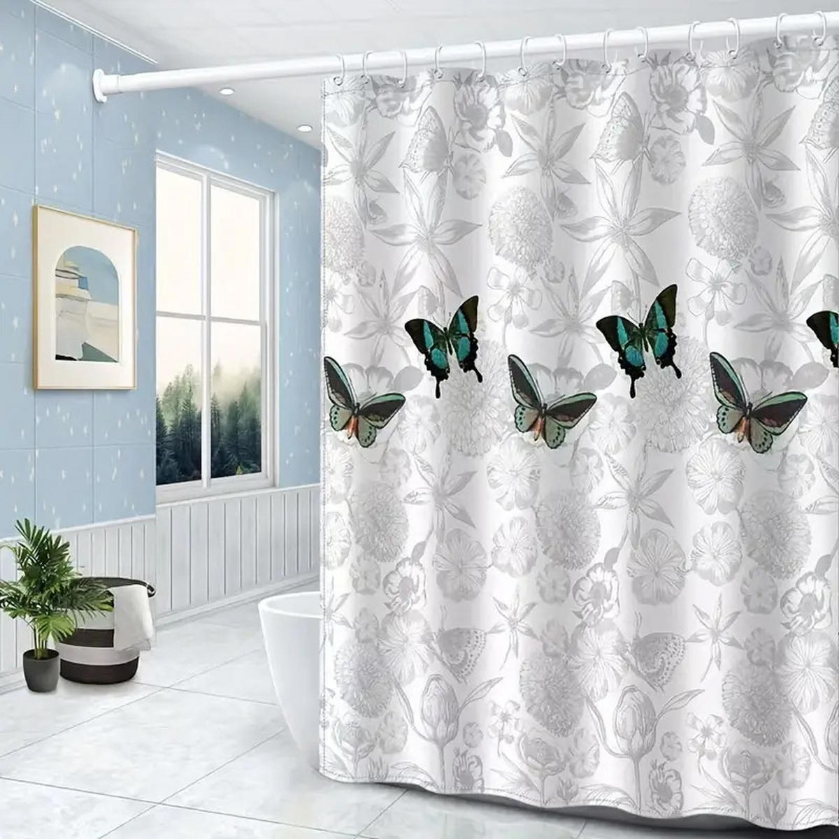 DUSCHVORHANG Schmetterling bedruckt wasserdicht schimmelresistent Innen dekorativ mit Haken - Multicolor, Textil (180/180cm) - MCBOSON
