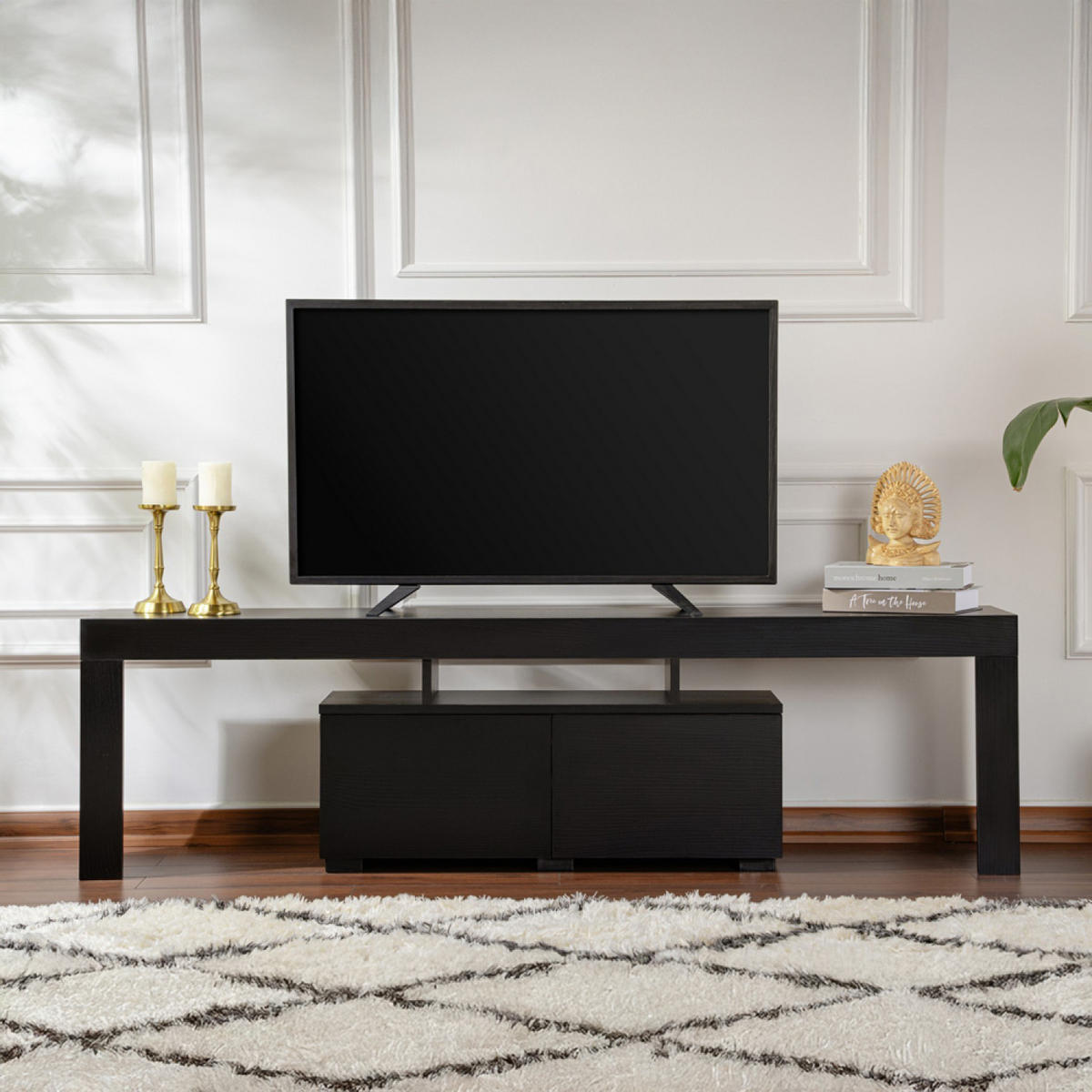 TV-MÖBEL Basi in Holzoptik 180 cm im zeitgenössischen Stil mit Schrank - Braun, Holzwerkstoff (180/50/31cm) - Concept Usine