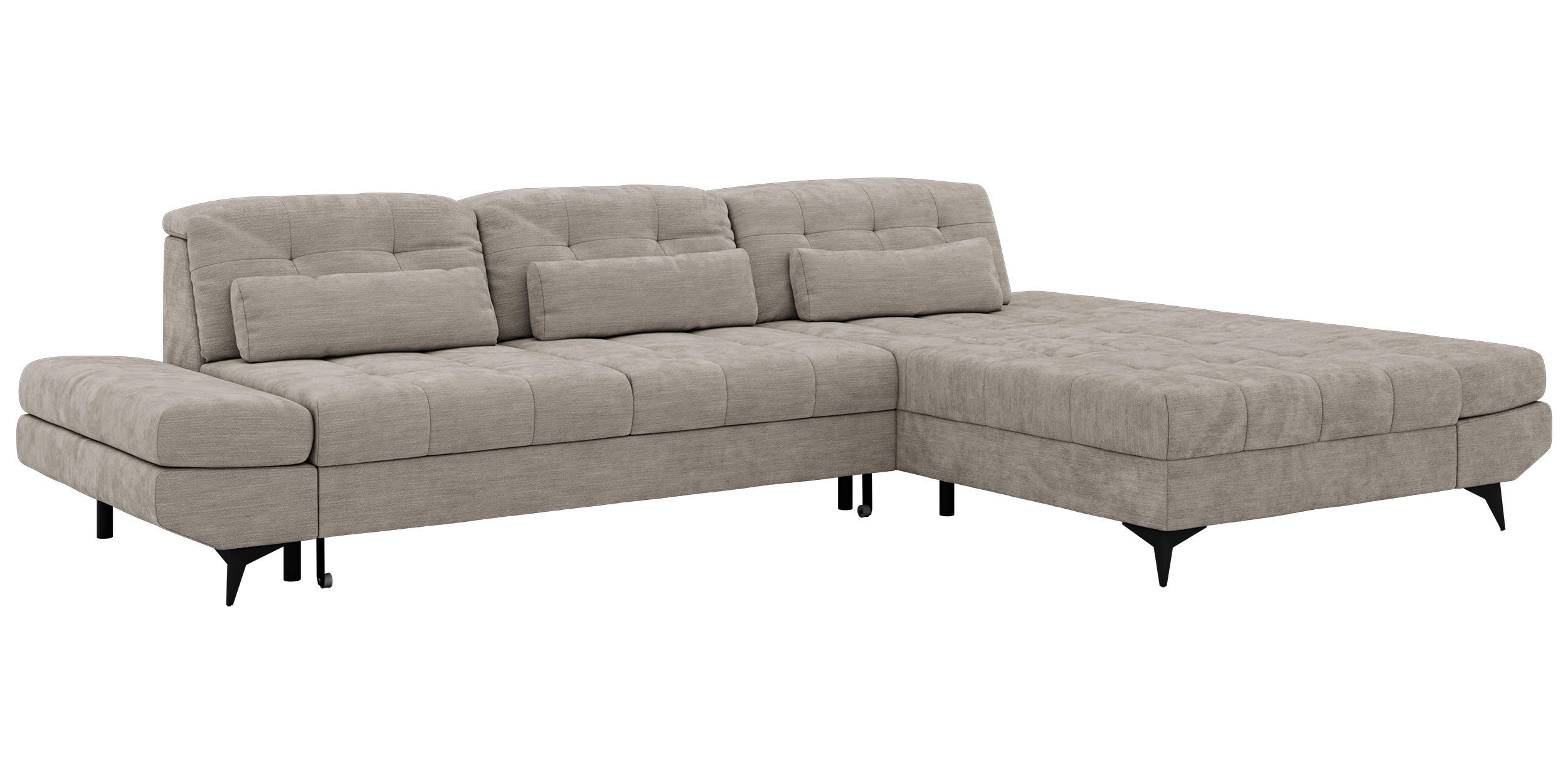 ECKSOFA ALVENO L - Hellgrau Schenille glatt - Rechts Seite - Hellgrau/Schwarz, Textil/Metall (344/218cm) - MKS