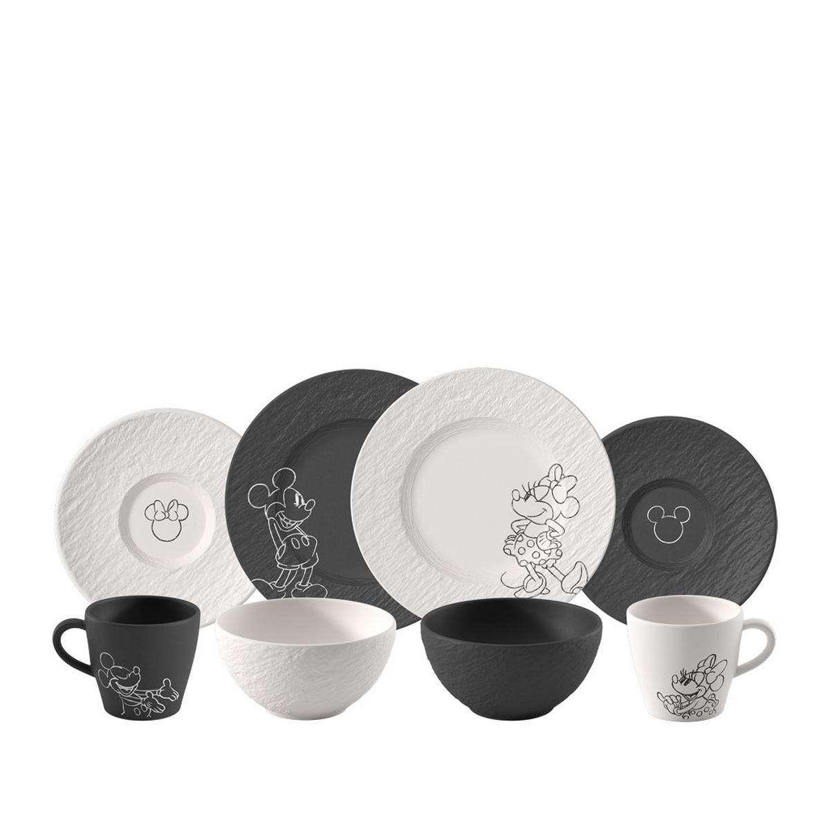 FRÜHSTÜCKS-SET Manufacture Rock – Mickey Mouse schwarz-weiß 8-tlg. - Schwarz/Weiß, Keramik (23/16/23cm) - Villeroy & Boch