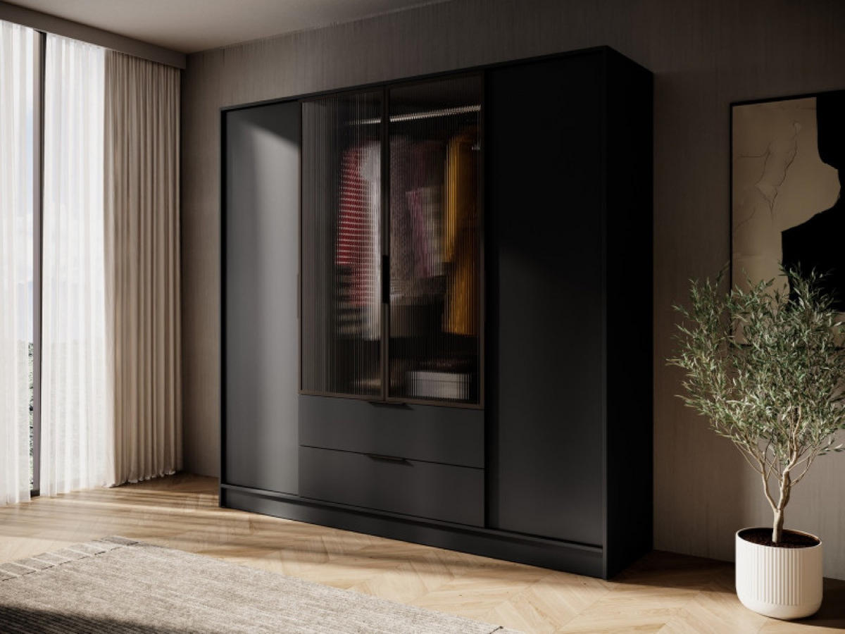 SCHRANK Schwarz ELLY Pojemna - Schwarz, Holzwerkstoff (206/200/51cm) - Sepro Meble