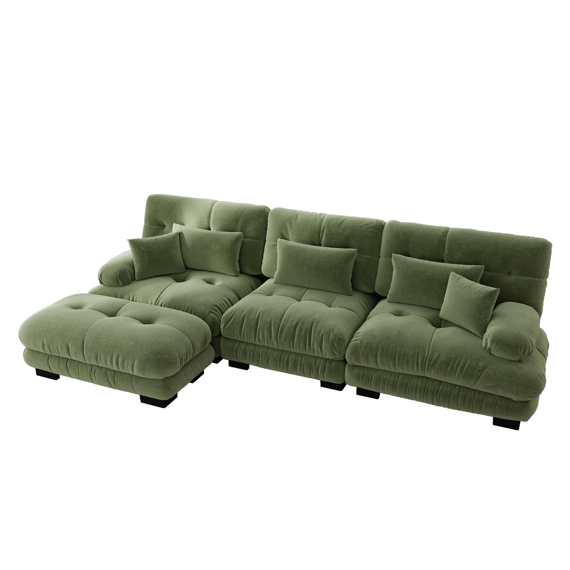 ECKSOFA Chenille Grün mit Ottomane und Kissen - Grün, Textil (313/145cm) - WISHDOR