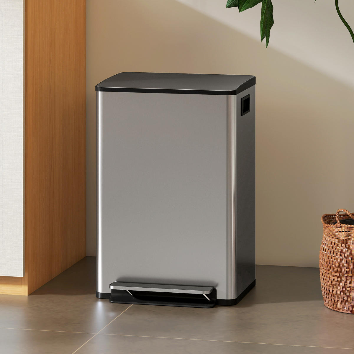 MÜLLEIMER DE-17656 50L mit Soft-Close & Fußpedal Silber - Silberfarben, Metall (36.6/62/41.7cm) - ComfortXL