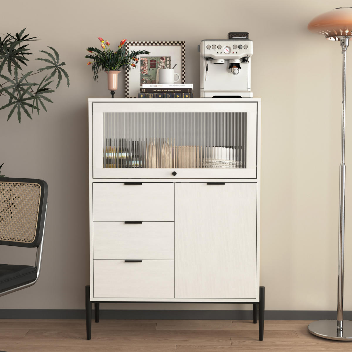 SIDEBOARD 85/40/120 cm Weiß aus Spanplatte mit Glastür - Weiß, Holzwerkstoff (85/120/40cm) - OKWISH
